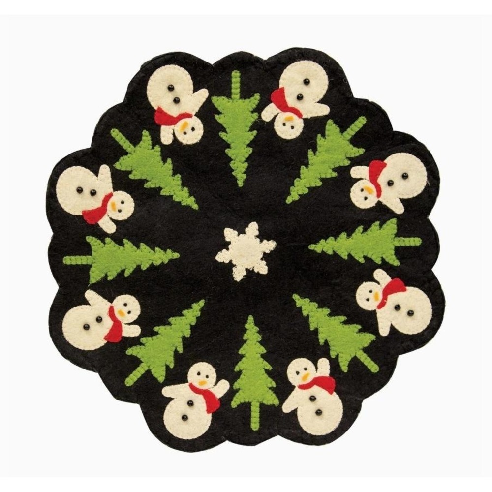 Primitive SNOWMAN Candle Mat Christmas Tree‎ FELT 12" Black Red White Green NEW